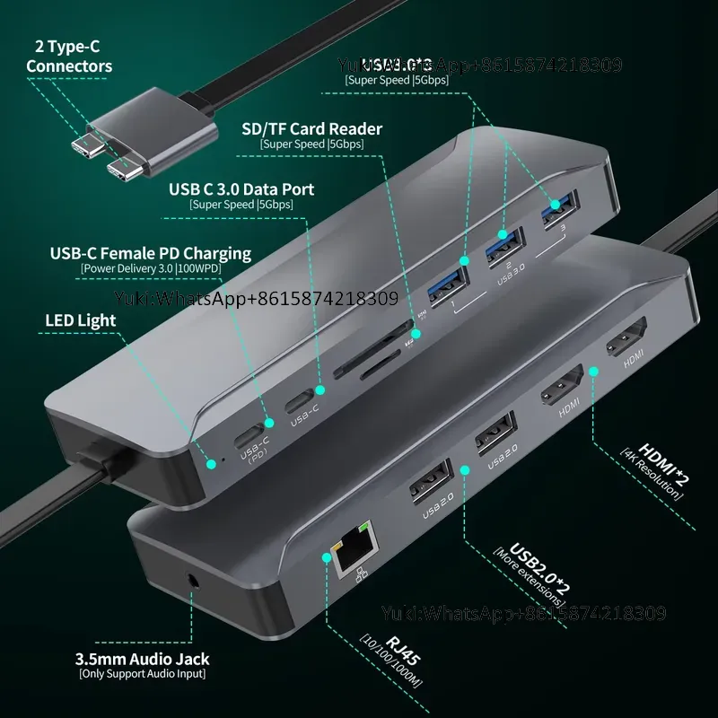Usb Hub Type C - Estación de Acoplamiento con Doble Pantalla,