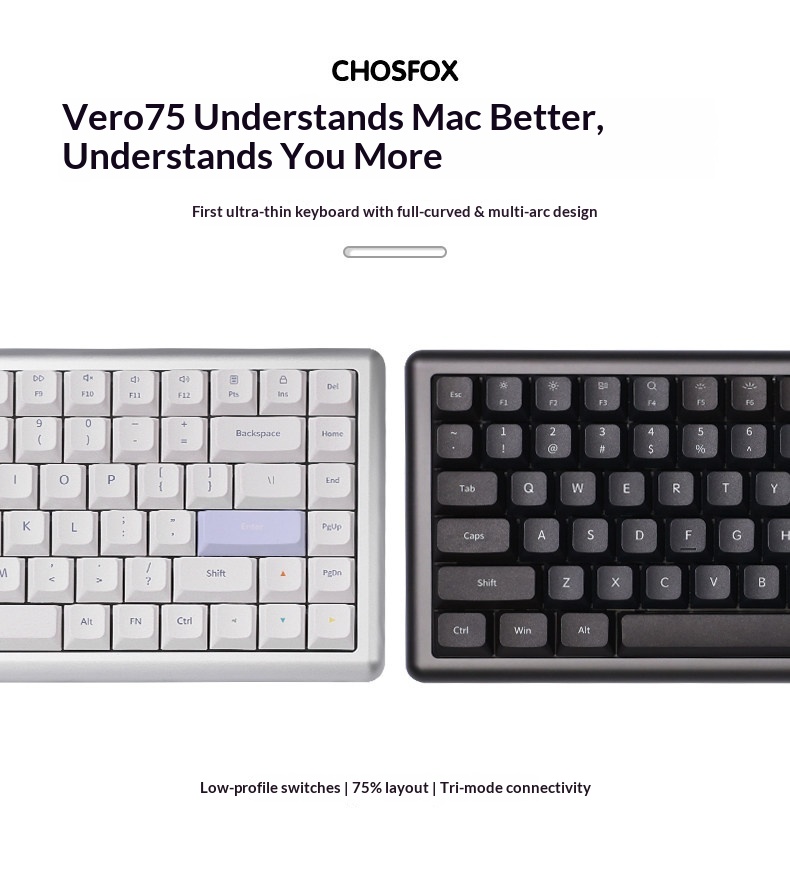 Android Tablet Gaming Accessories - Teclado Mecánico Vero75 de Perfil Bajo,